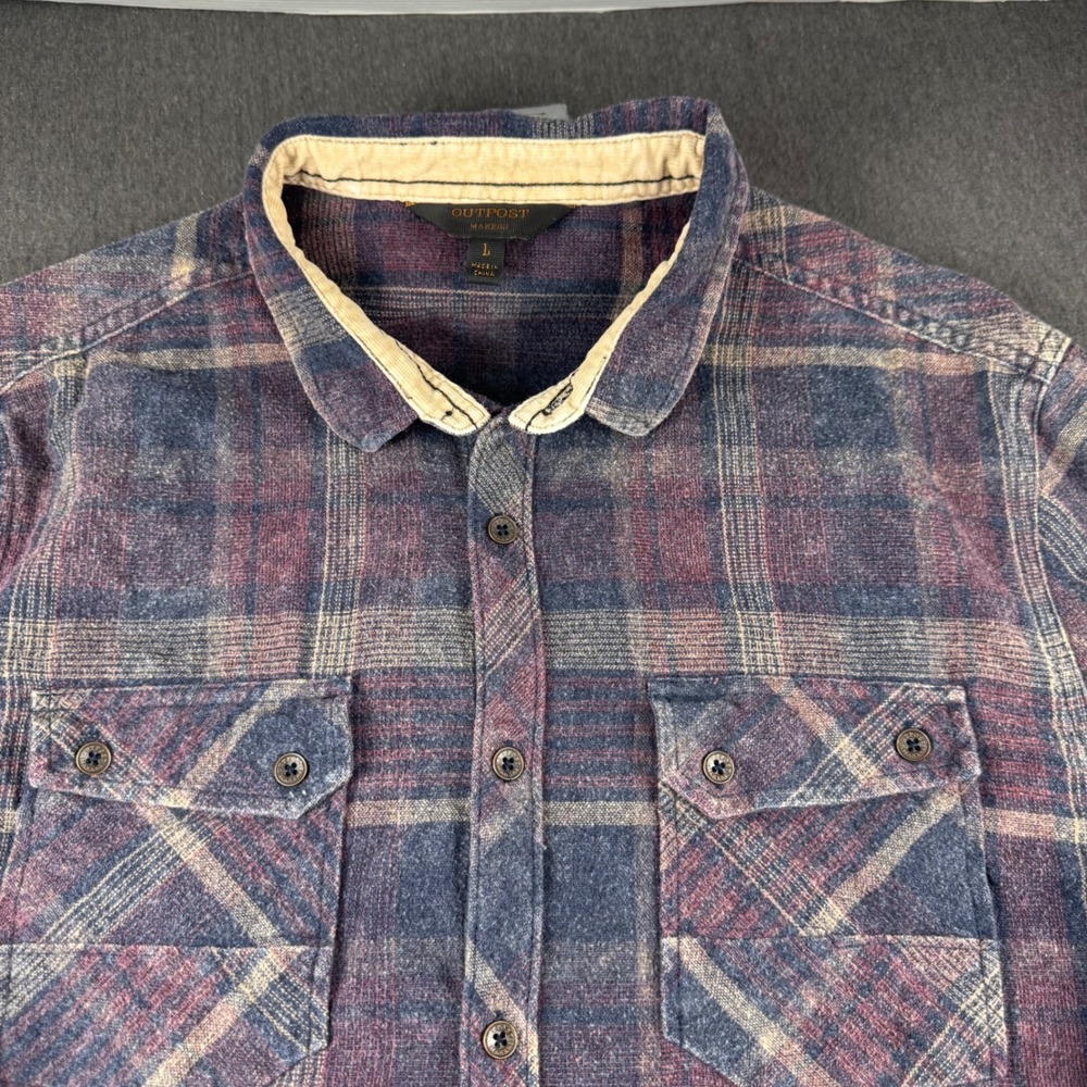 Outpost Makers Mens Large Blue Burgundy Plaid Flannel Button Down Shirt Corduroy